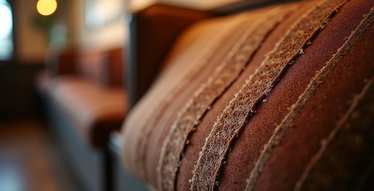 Gros plan sur différents types d'usure de tissu de banquette avec zones d'impact critiques