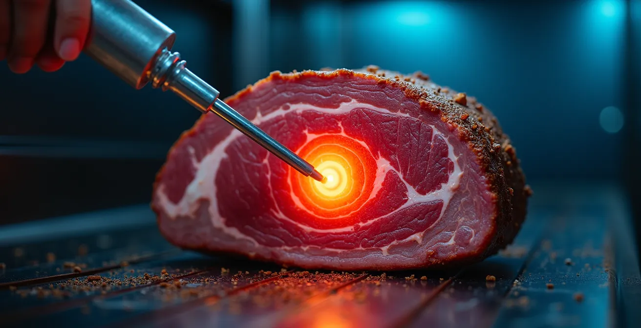 Visualisation scientifique montrant deux courbes de température divergentes pendant le refroidissement d'un rôti