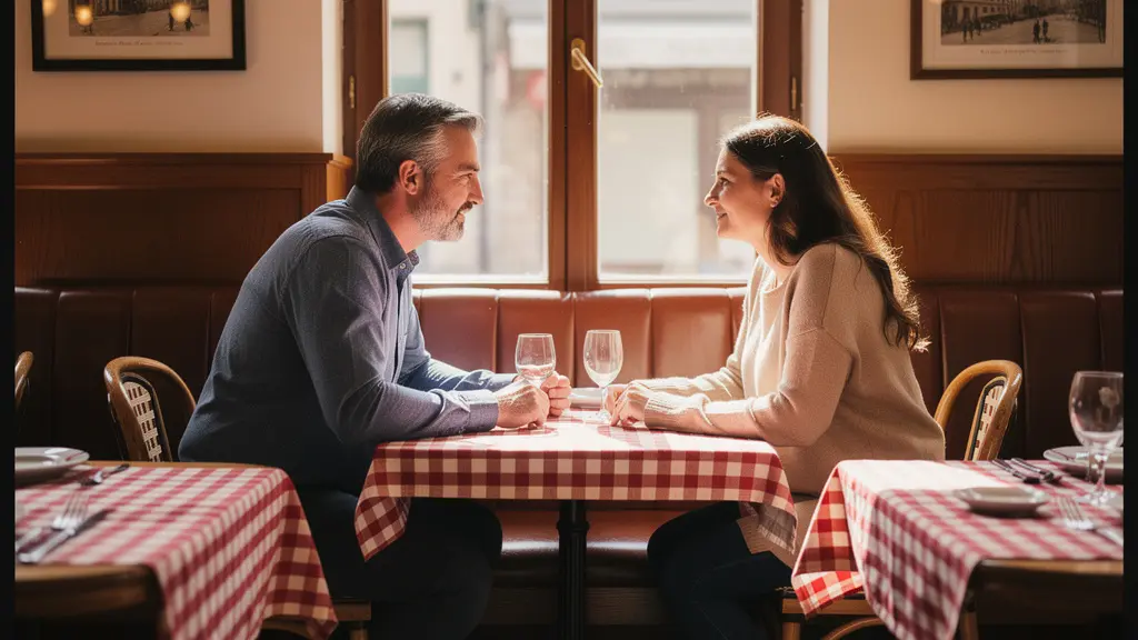 Clients confortablement installés sur banquette murale dans petit bistrot français