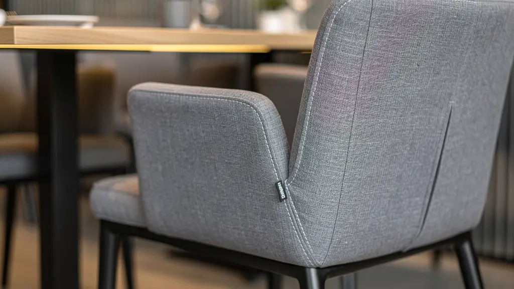 Fauteuil restaurant design avec revêtement textile et piètement métal