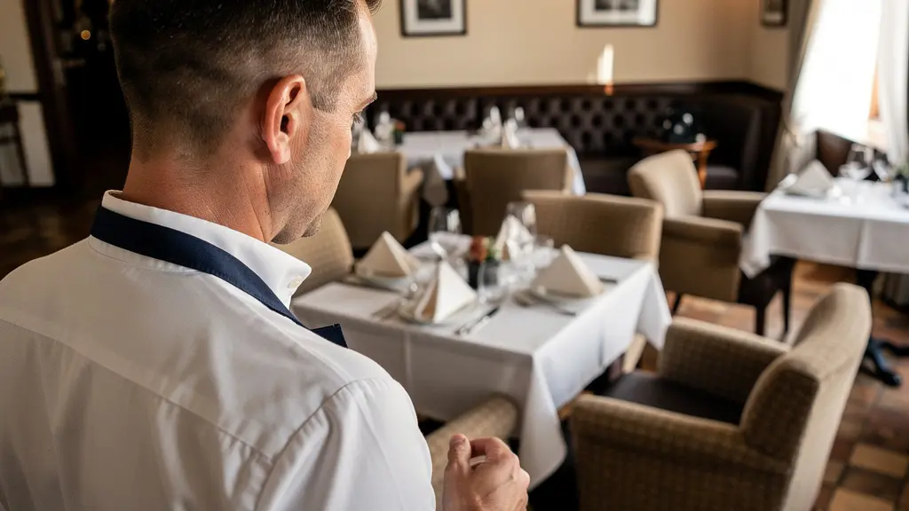 Restaurateur observant ses fauteuils dans sa salle de restaurant